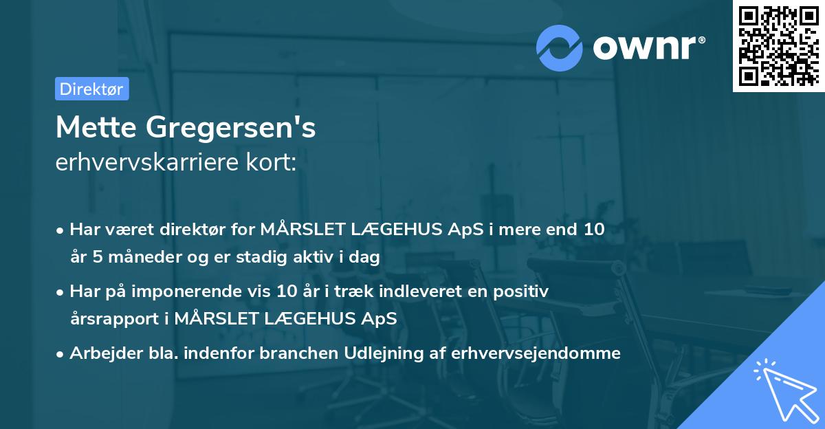 Mette Gregersen's erhvervskarriere kort