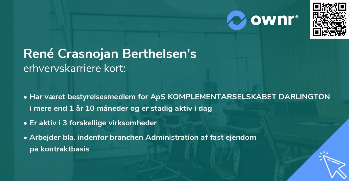 René Crasnojan Berthelsen's erhvervskarriere kort