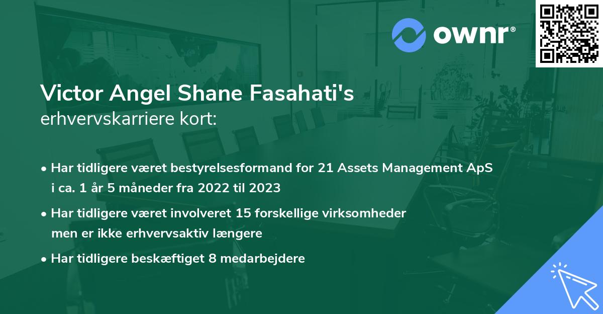 Victor Angel Shane Fasahati's erhvervskarriere kort
