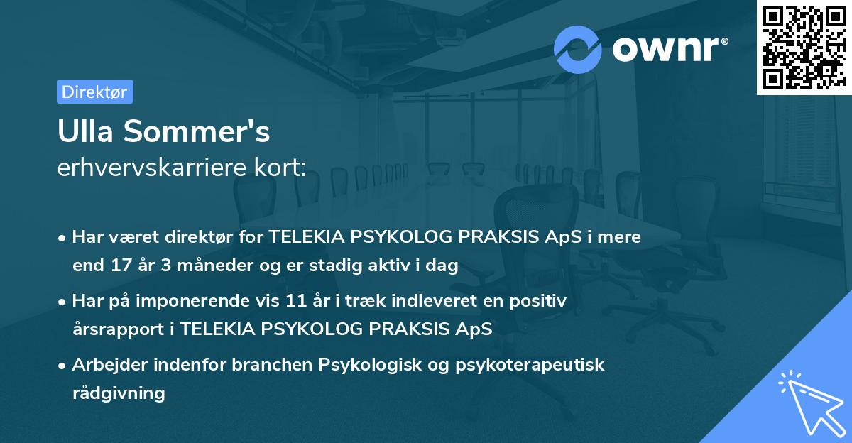 Ulla Sommer's erhvervskarriere kort
