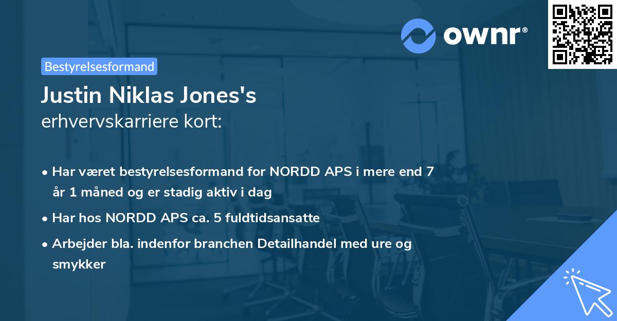 Justin Niklas Jones's erhvervskarriere kort