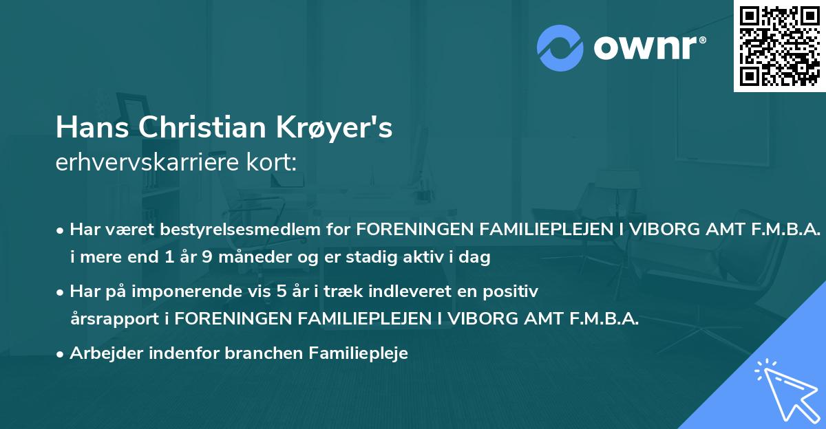 Hans Christian Krøyer's erhvervskarriere kort
