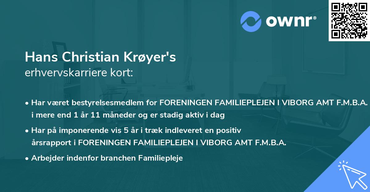 Hans Christian Krøyer's erhvervskarriere kort
