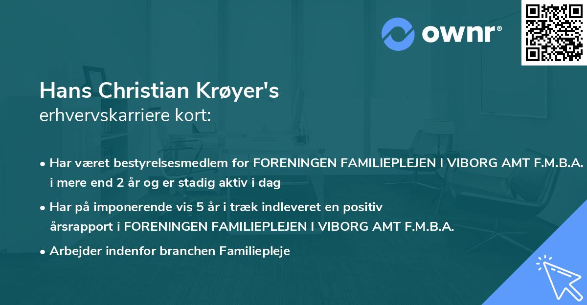 Hans Christian Krøyer's erhvervskarriere kort