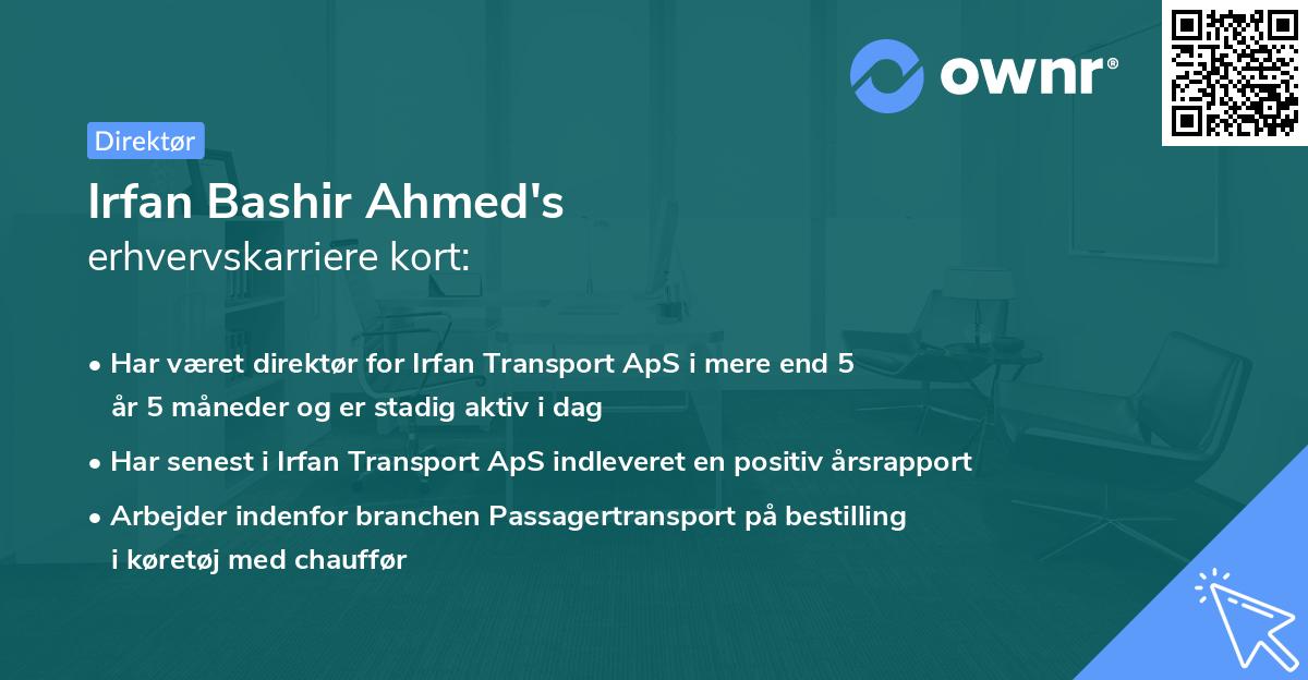 Irfan Bashir Ahmed's erhvervskarriere kort