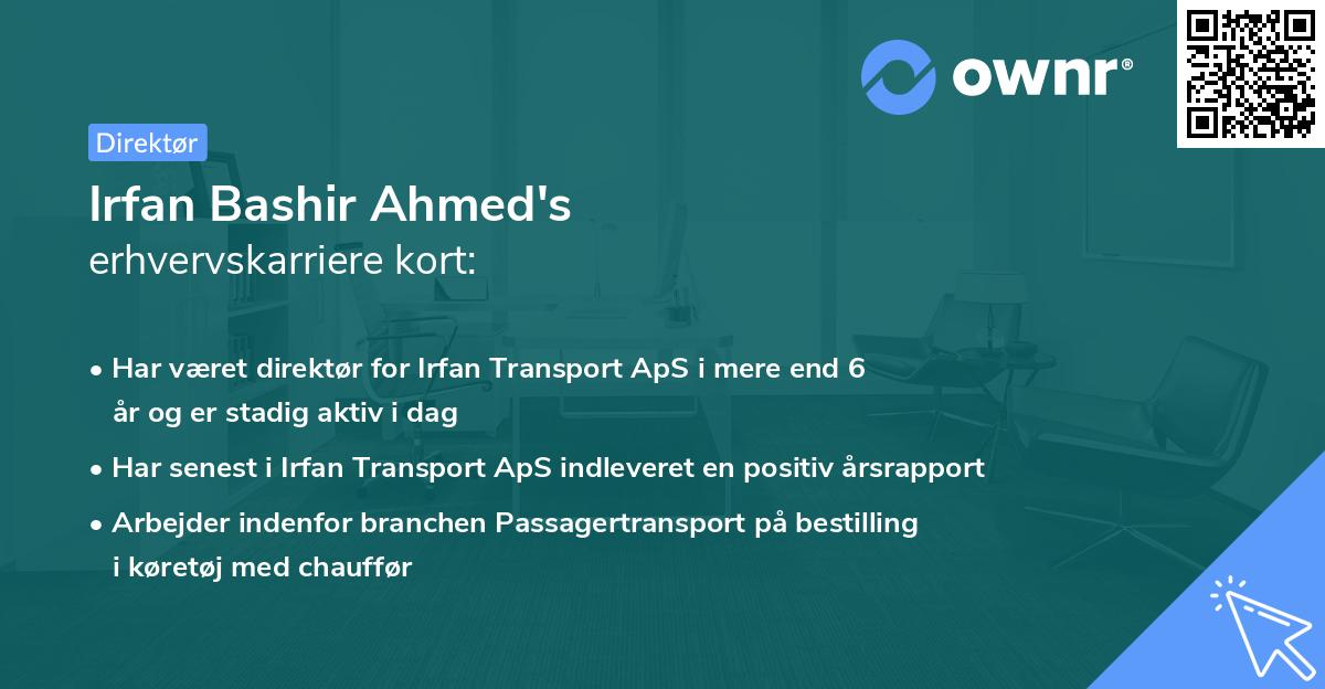Irfan Bashir Ahmed's erhvervskarriere kort