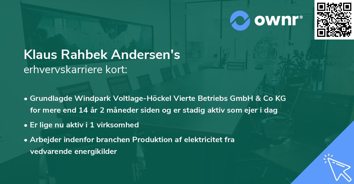 Klaus Rahbek Andersen's erhvervskarriere kort