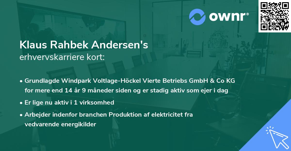 Klaus Rahbek Andersen's erhvervskarriere kort