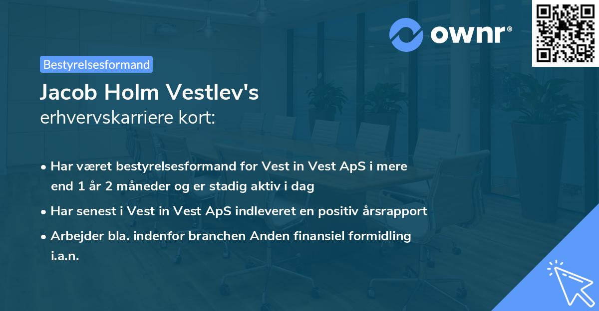 Jacob Holm Vestlev's erhvervskarriere kort