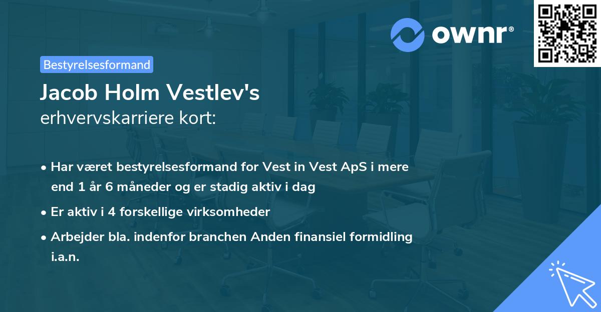 Jacob Holm Vestlev's erhvervskarriere kort