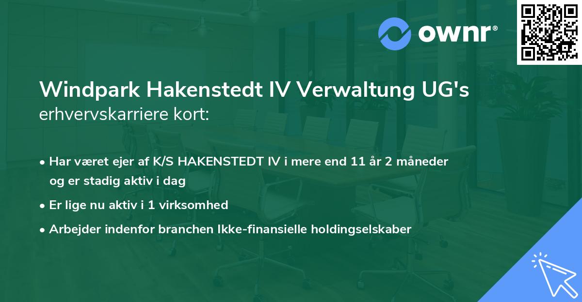 Windpark Hakenstedt IV Verwaltung UG's erhvervskarriere kort