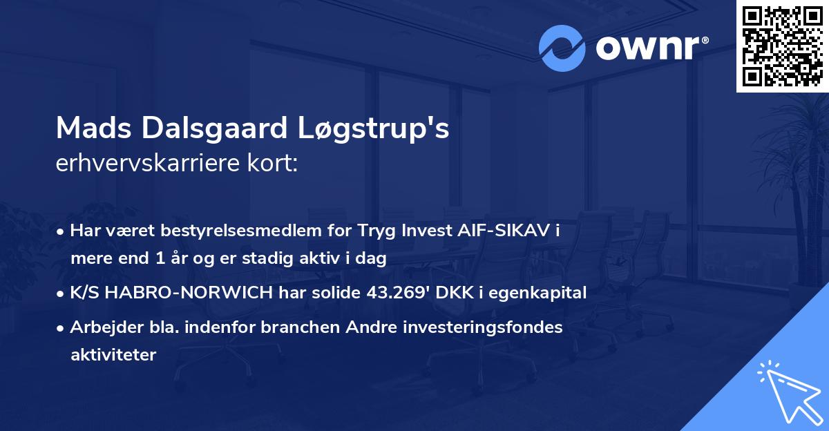 Mads Dalsgaard Løgstrup's erhvervskarriere kort