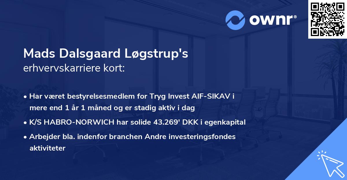 Mads Dalsgaard Løgstrup's erhvervskarriere kort