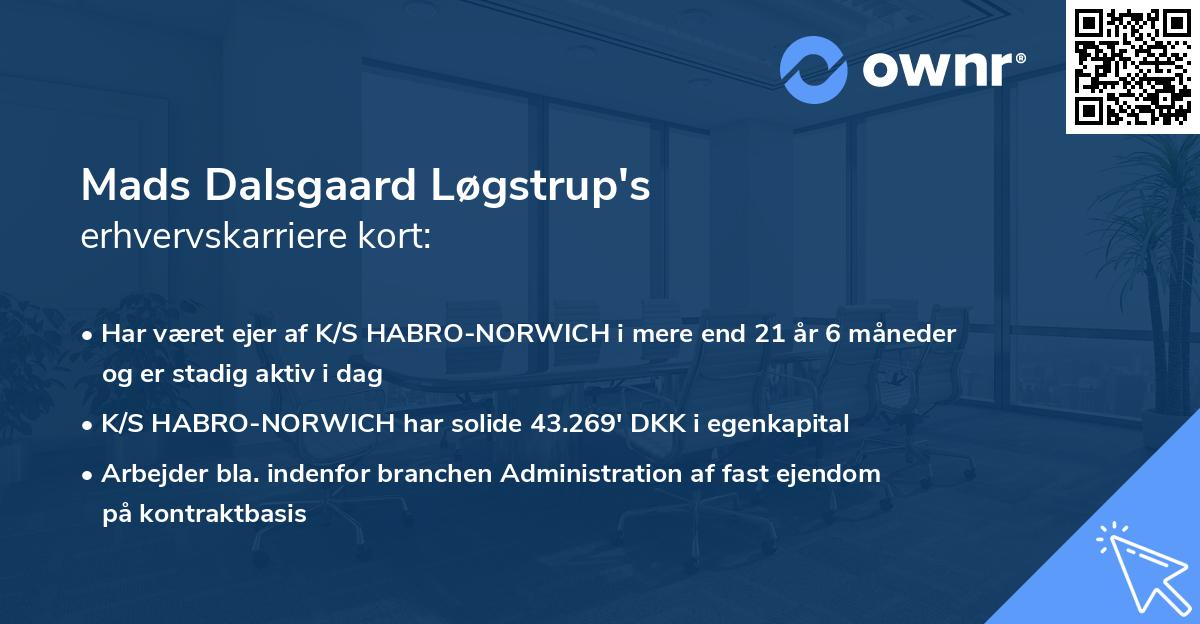 Mads Dalsgaard Løgstrup's erhvervskarriere kort