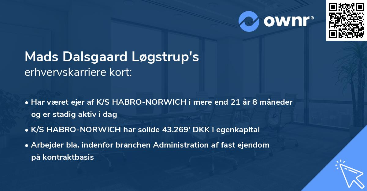 Mads Dalsgaard Løgstrup's erhvervskarriere kort