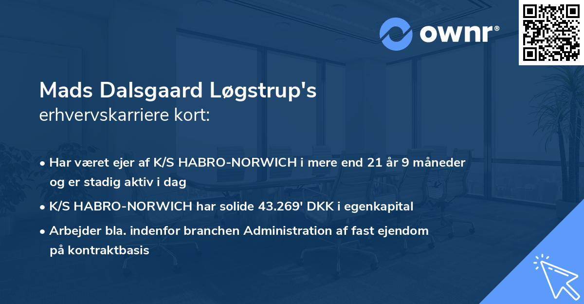 Mads Dalsgaard Løgstrup's erhvervskarriere kort