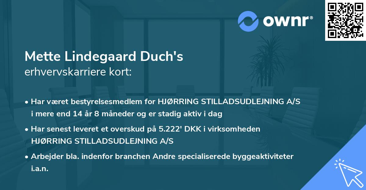 Mette Lindegaard Duch's erhvervskarriere kort