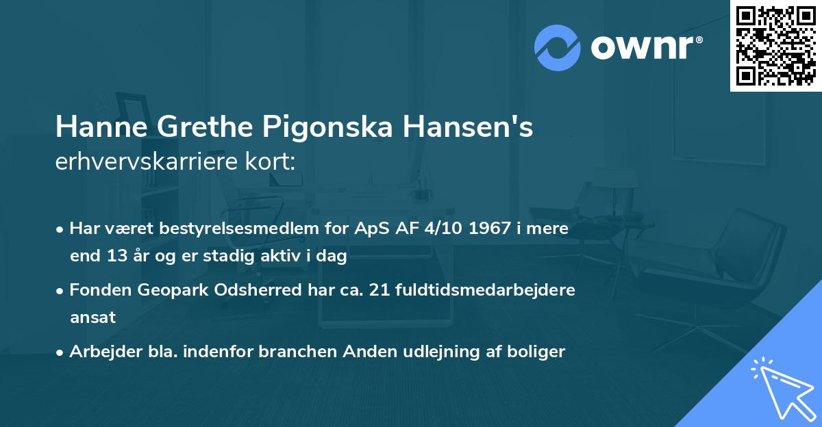 Hanne Grethe Pigonska Hansen's erhvervskarriere kort