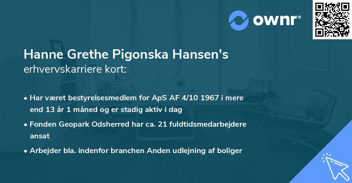 Hanne Grethe Pigonska Hansen's erhvervskarriere kort