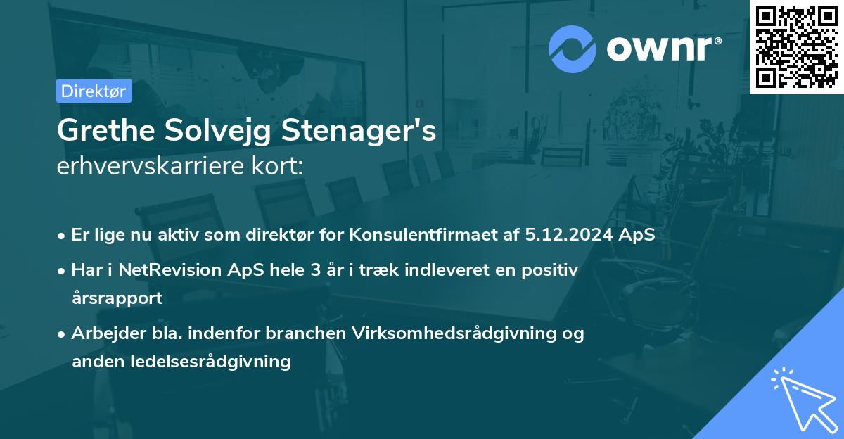 Grethe Solvejg Stenager's erhvervskarriere kort
