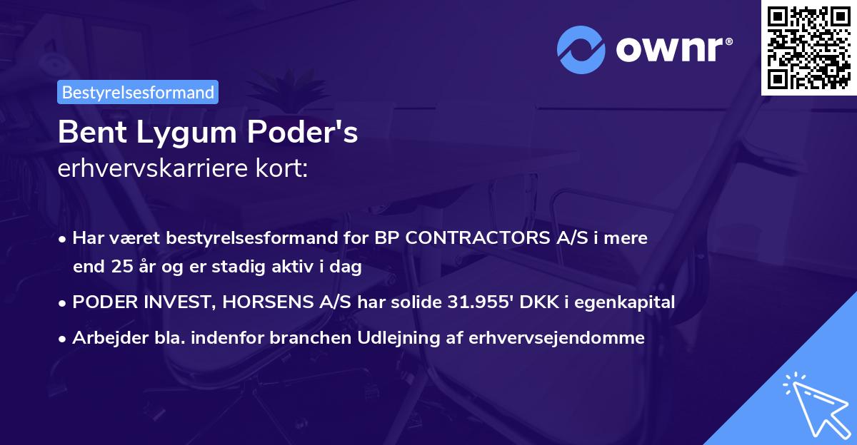 Bent Lygum Poder's erhvervskarriere kort