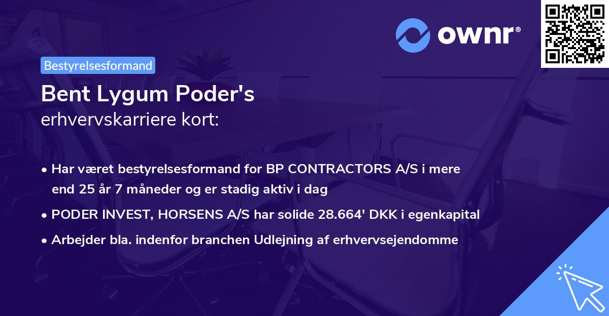 Bent Lygum Poder's erhvervskarriere kort
