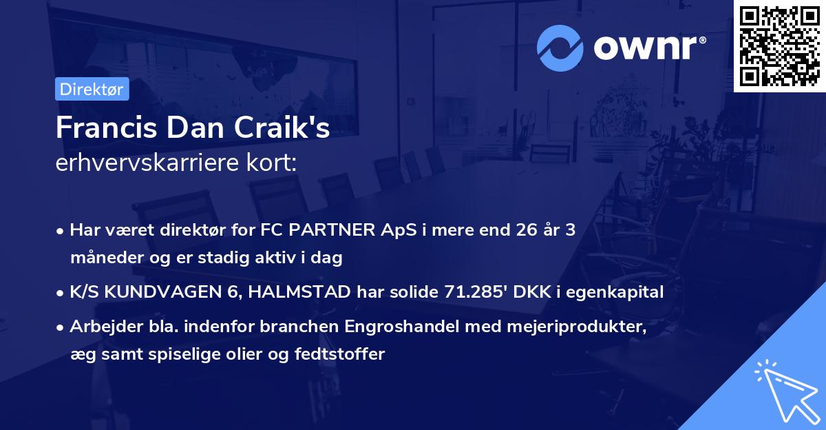 Francis Dan Craik's erhvervskarriere kort