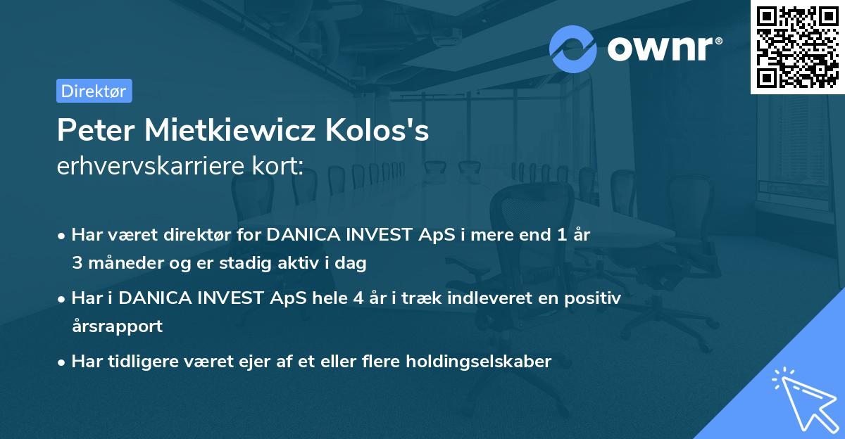 Peter Mietkiewicz Kolos's erhvervskarriere kort