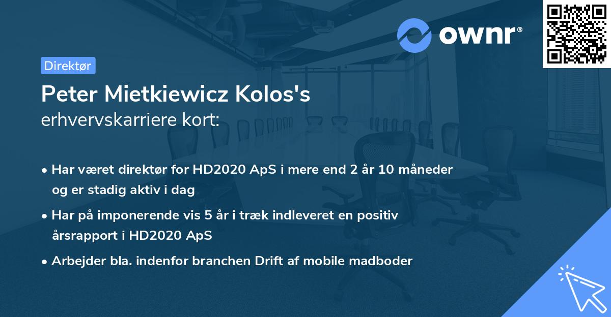 Peter Mietkiewicz Kolos's erhvervskarriere kort