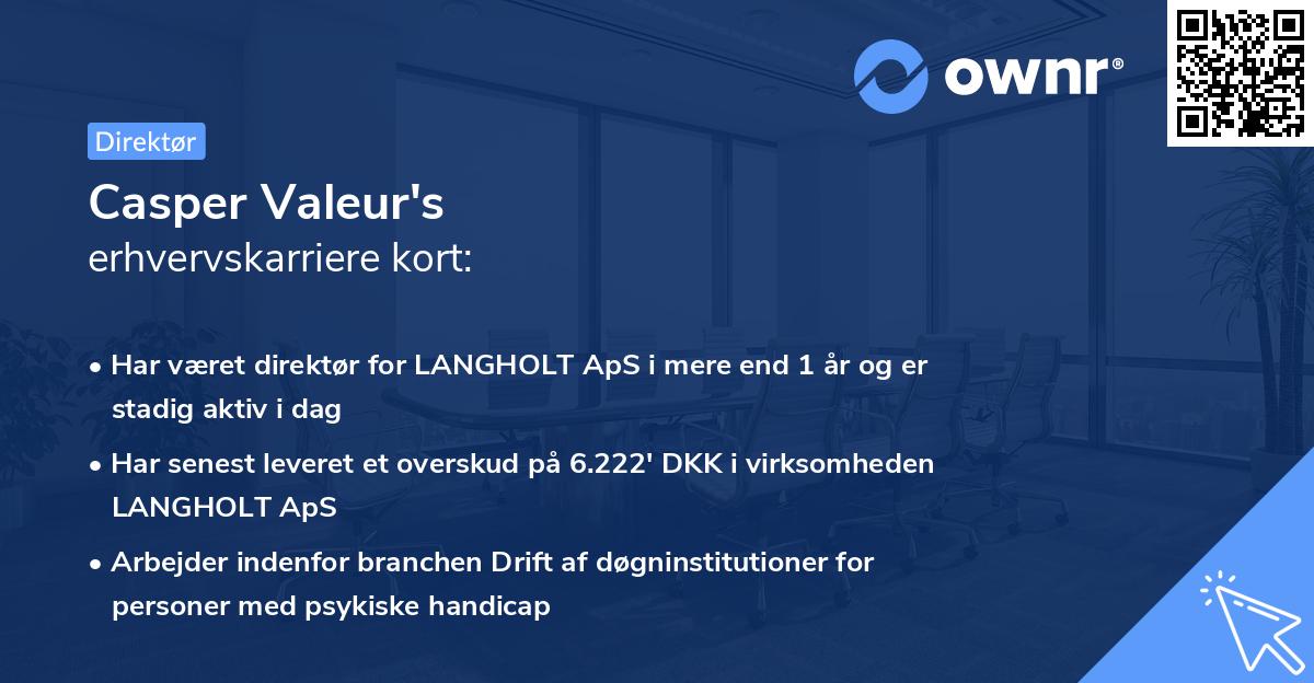 Casper Valeur's erhvervskarriere kort