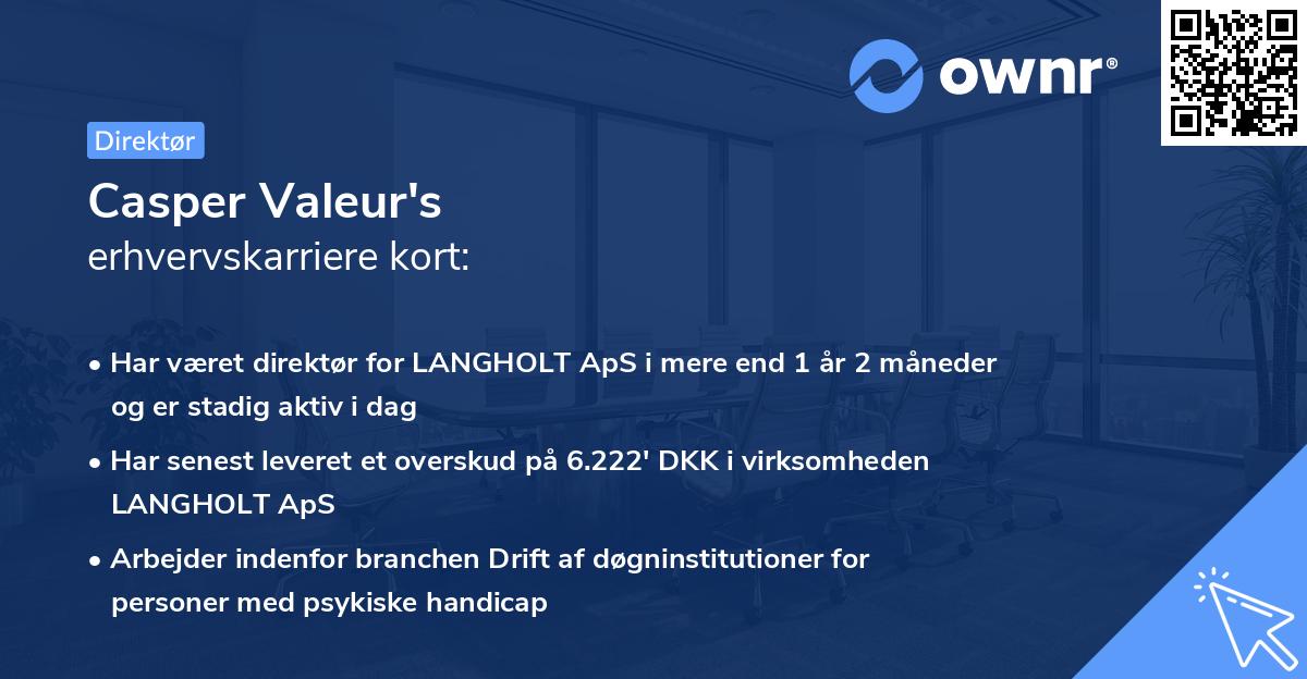 Casper Valeur's erhvervskarriere kort