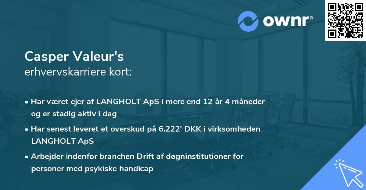 Casper Valeur's erhvervskarriere kort