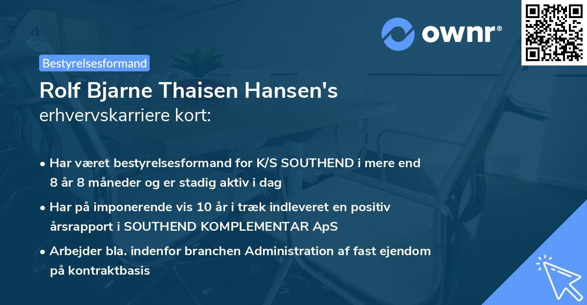 Rolf Bjarne Thaisen Hansen's erhvervskarriere kort