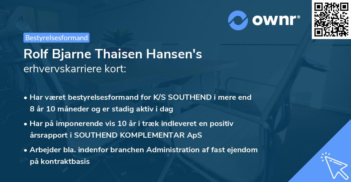 Rolf Bjarne Thaisen Hansen's erhvervskarriere kort