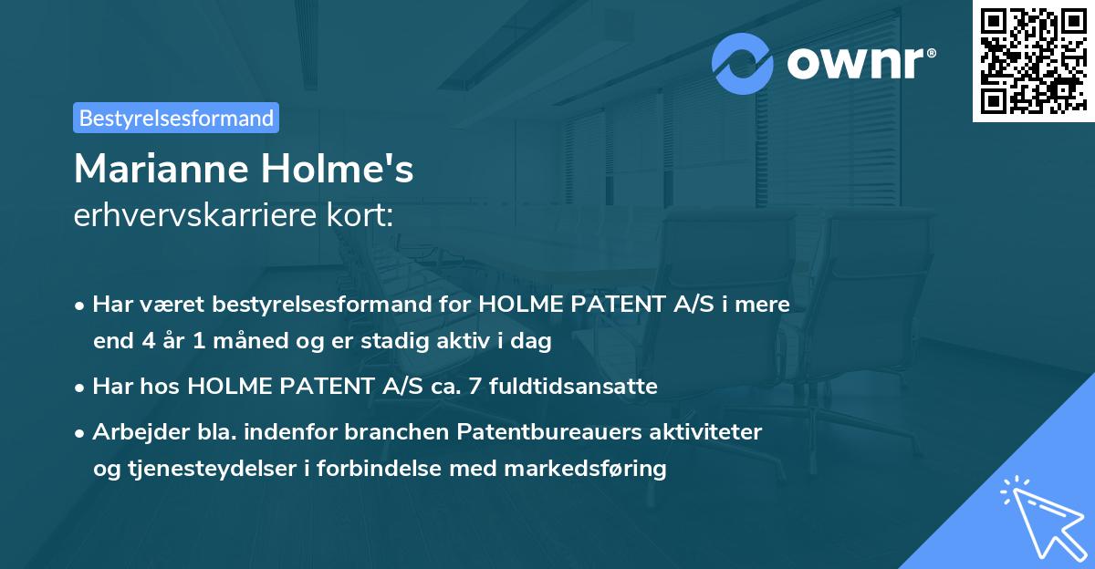 Marianne Holme's erhvervskarriere kort