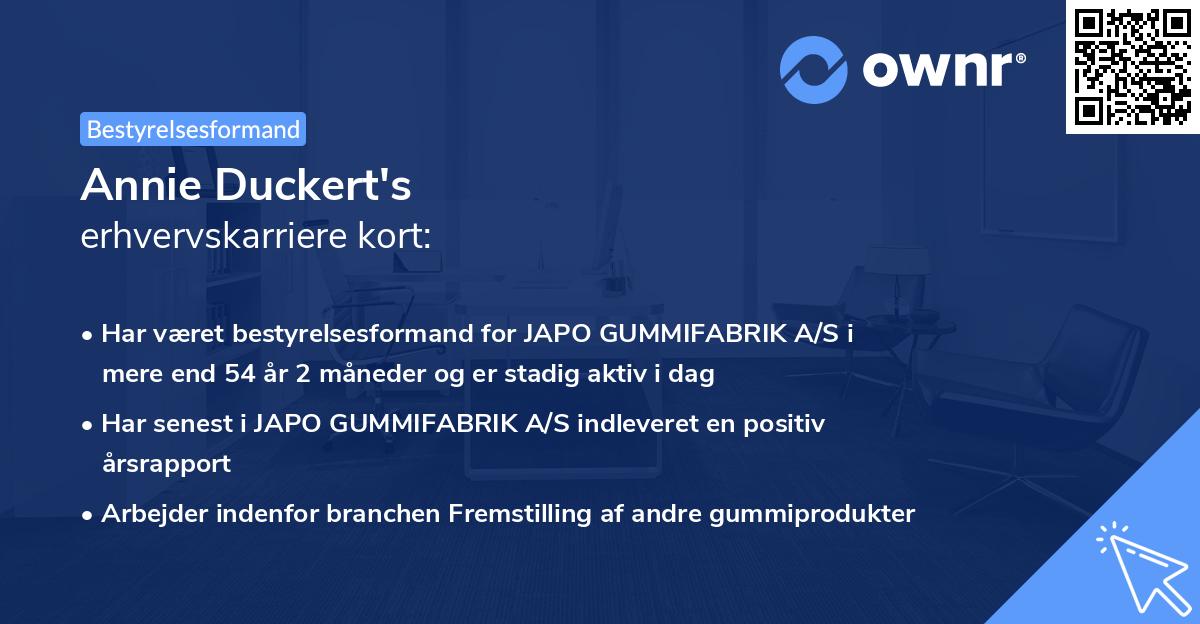 Annie Duckert's erhvervskarriere kort
