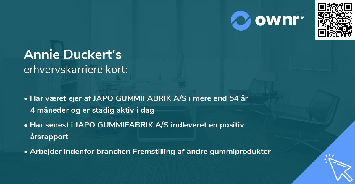 Annie Duckert's erhvervskarriere kort