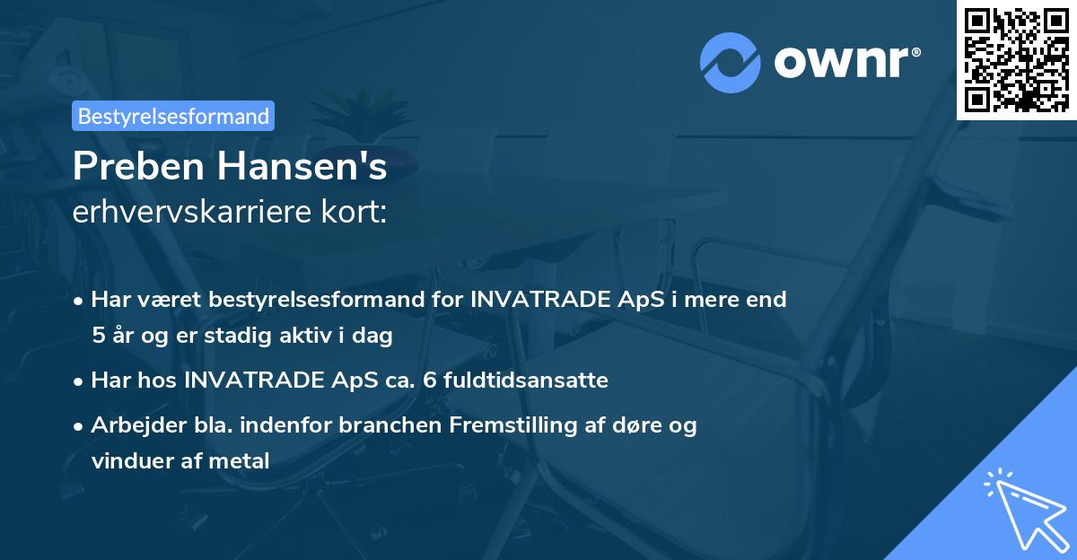 Preben Hansen's erhvervskarriere kort