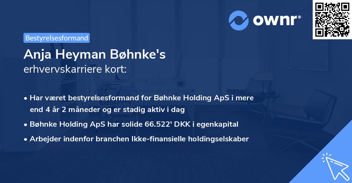 Anja Heyman Bøhnke's erhvervskarriere kort