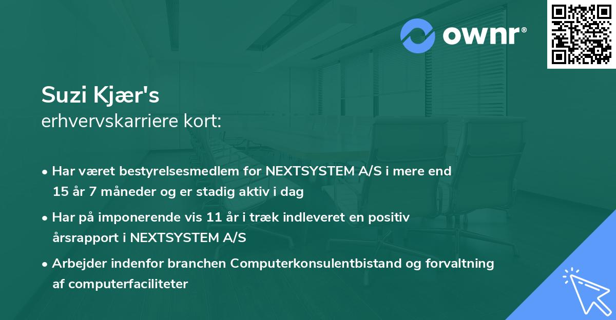 Suzi Kjær's erhvervskarriere kort