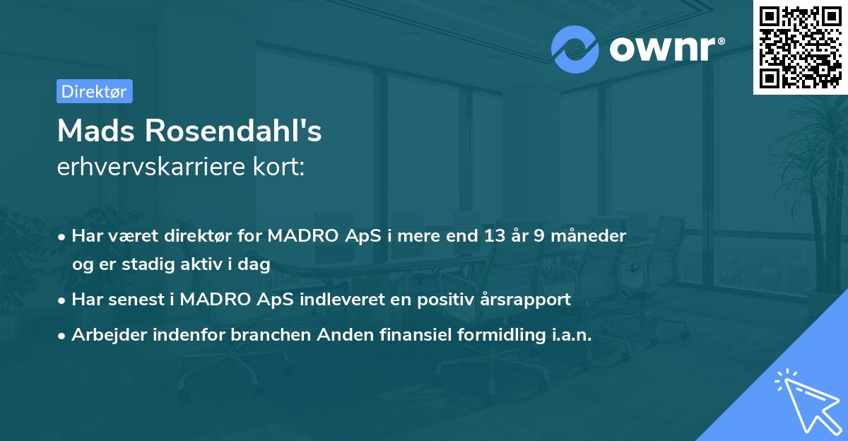 Mads Rosendahl's erhvervskarriere kort