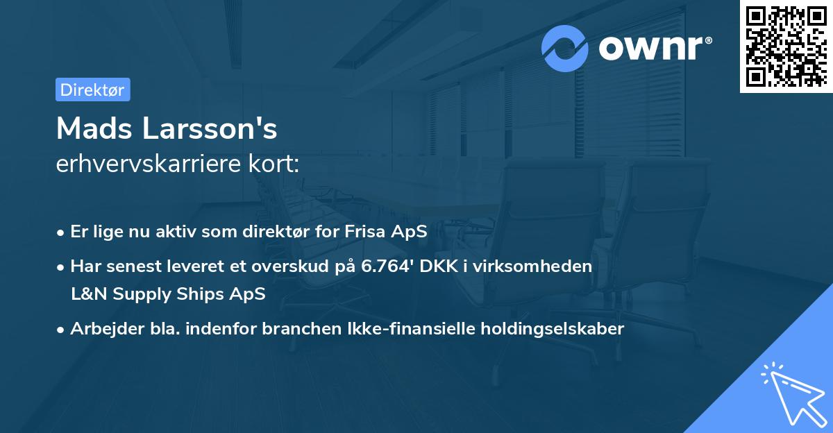 Mads Larsson's erhvervskarriere kort