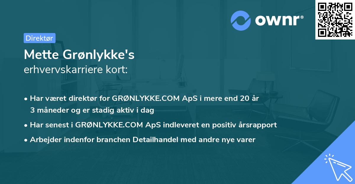 Mette Grønlykke's erhvervskarriere kort