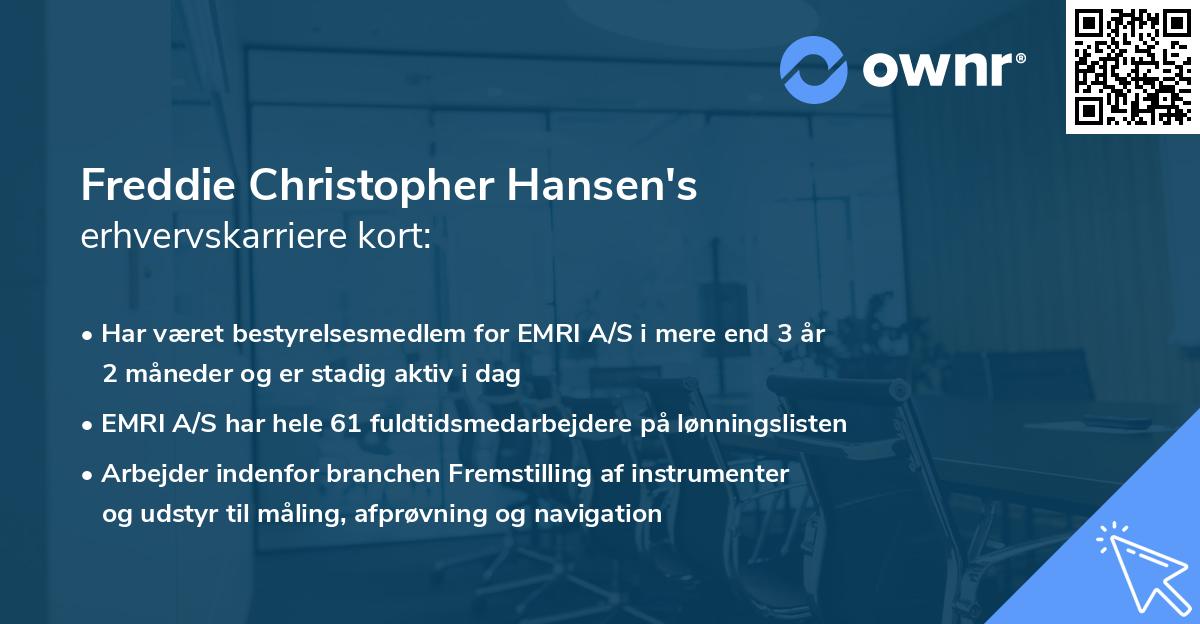 Freddie Christopher Hansen's erhvervskarriere kort