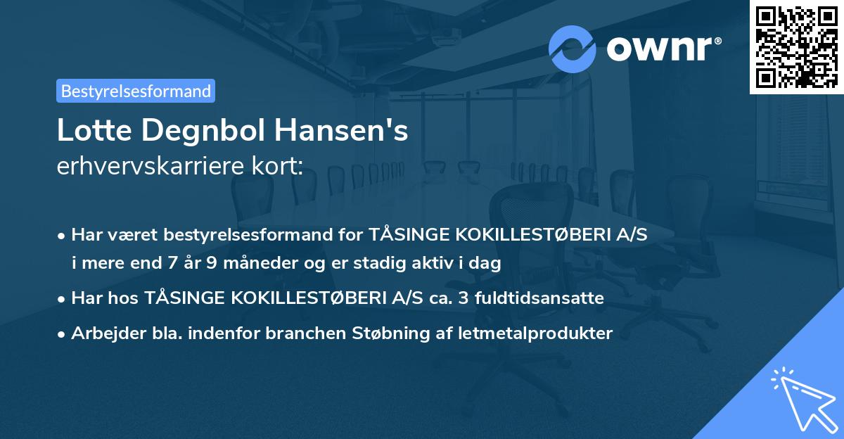 Lotte Degnbol Hansen's erhvervskarriere kort