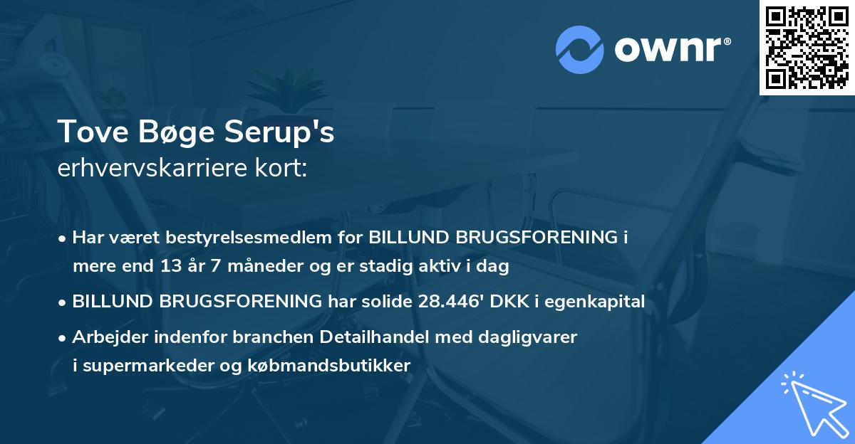 Tove Bøge Serup's erhvervskarriere kort