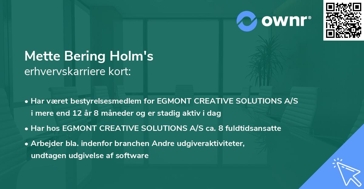 Mette Bering Holm's erhvervskarriere kort
