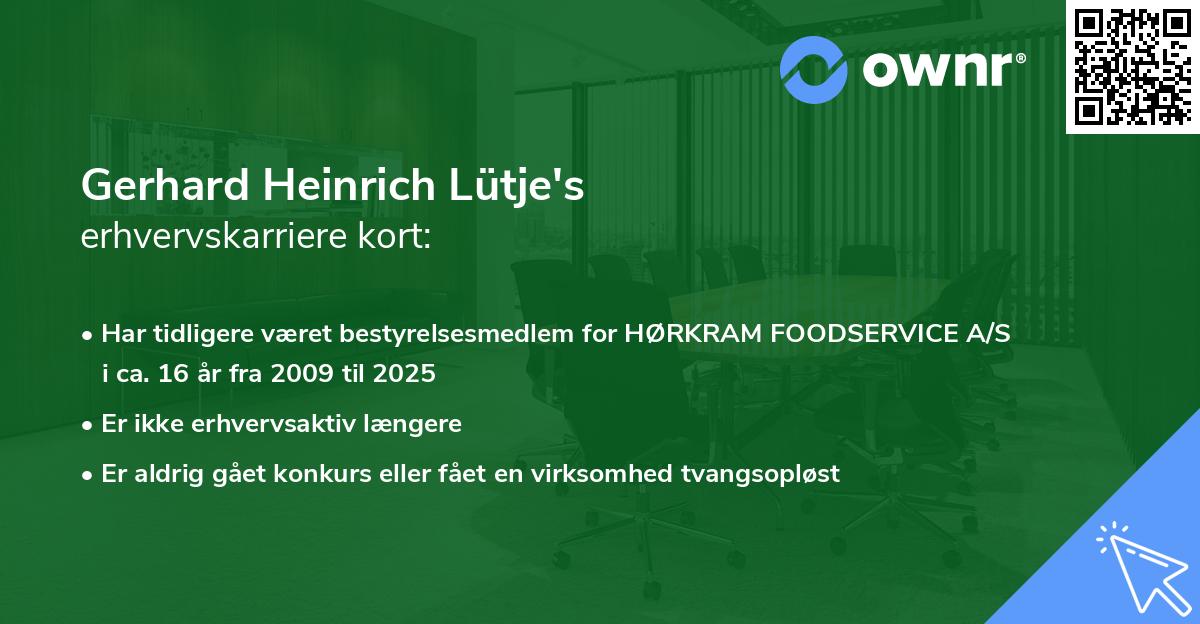 Gerhard Heinrich Lütje's erhvervskarriere kort