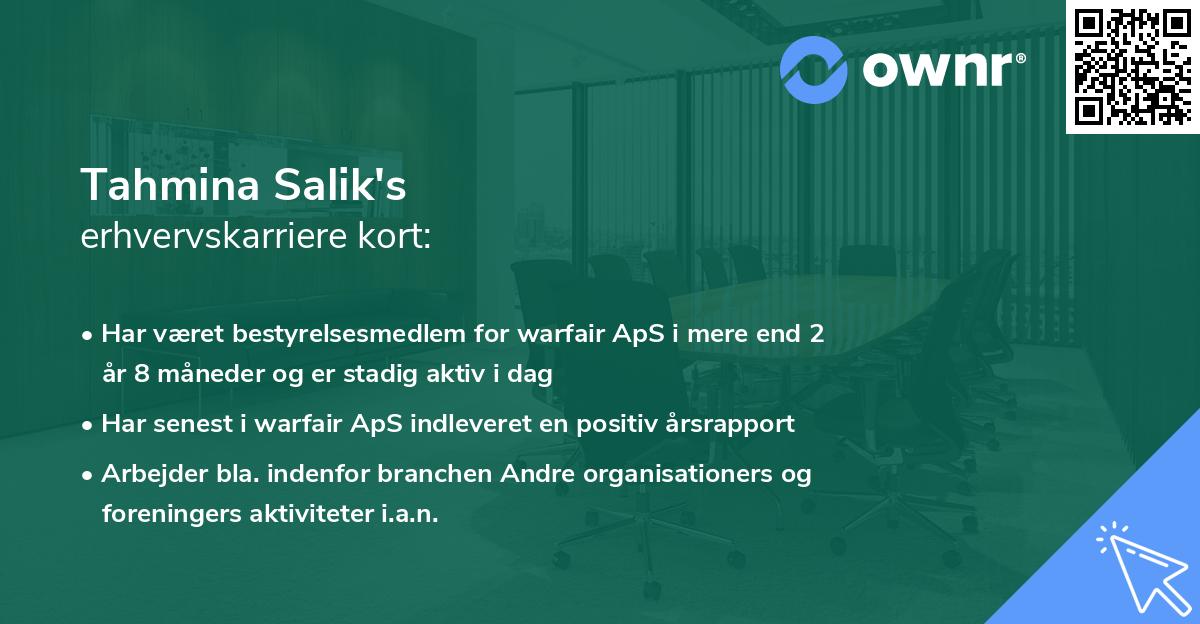 Tahmina Salik's erhvervskarriere kort