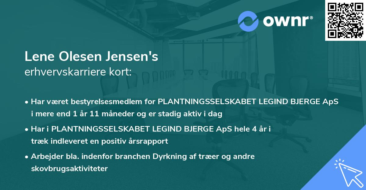 Lene Olesen Jensen's erhvervskarriere kort